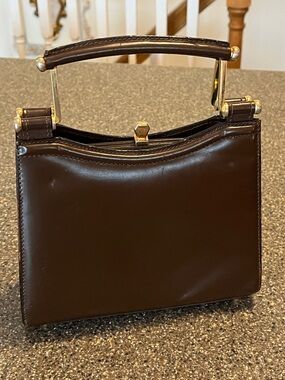 Vintage Lefcort Top-Handle Bag in Dark Brown with Gold Hardware